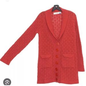 Anthro Sparrow Pointelle Knit Lambswool Angora Blend Button Front Cardigan Sz M